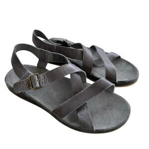 Chaco Wayfarer Classic Z Strap Sandals Women Size 11 Grey Leather Flat Comfort